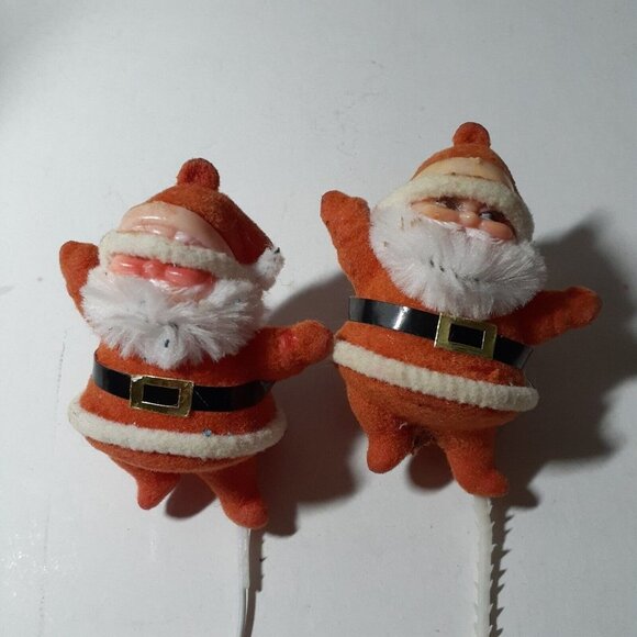 Vintage Lot of 2 Flocked Santa Floral Picks Faded Crafting Supply - Picture 10 of 12